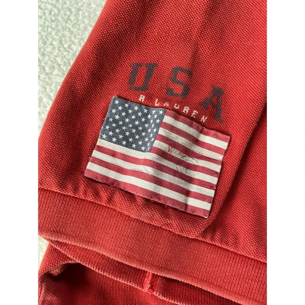 Polo Ralph Lauren Men Extra Large Polo Shirt Red Big Pony USA Flag Patch‎